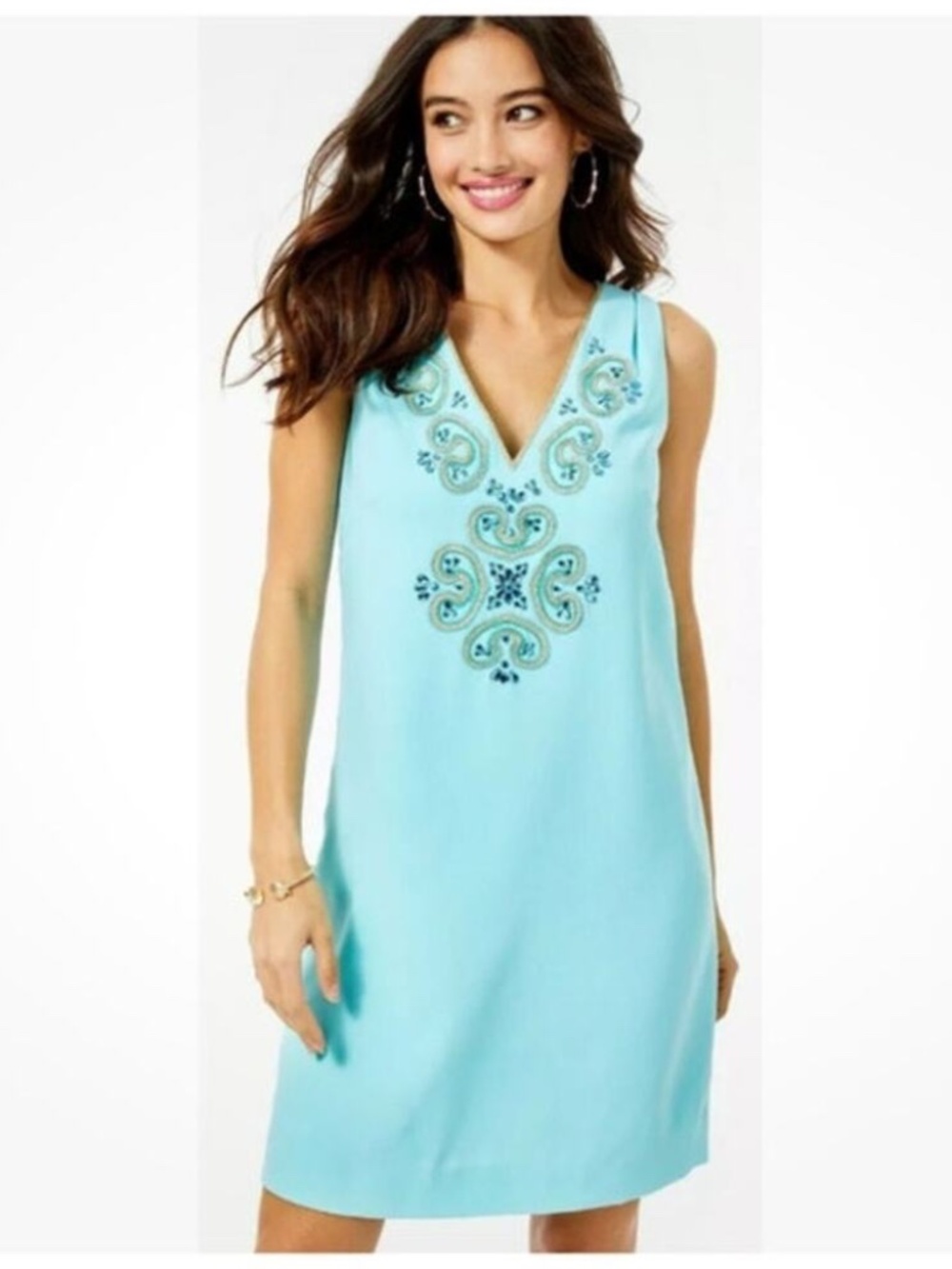 Lilly Pulitzer Womens 00 Penelope Blue Ibiza Embellished Jewel Satin Shift Dress